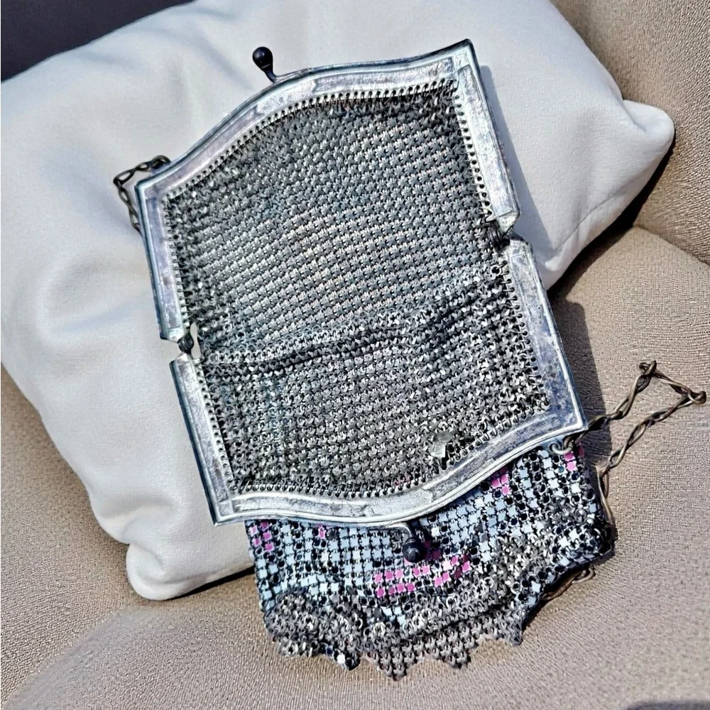 Whiting & Davis Antique Mesh Bag Flapper Purse 1920s Fringe Marked - Picture 5 of 14